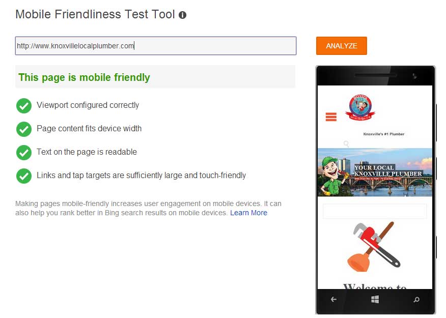 Bing Mobile Friendly Test
