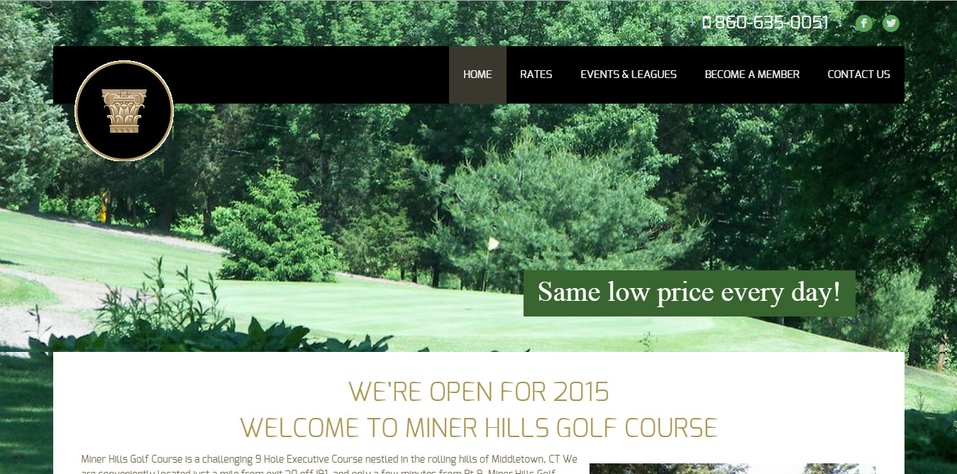 Web design for Miner Hills Golf